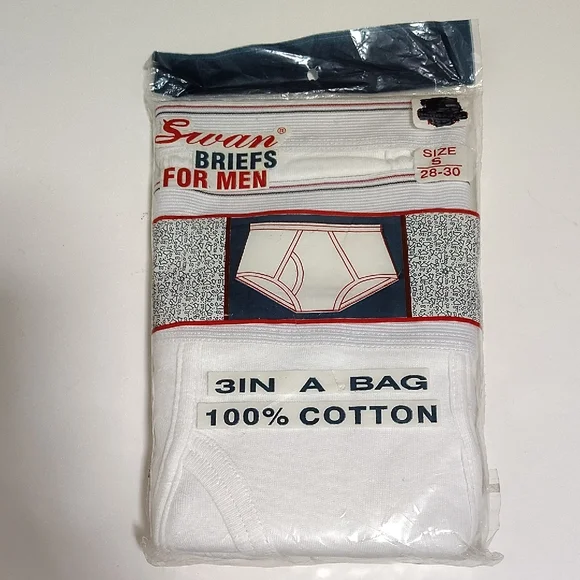 VINTAGE Swan Men's White Briefs - 3 Pack Sz 28-30 100% Cotton - Picture 2 of 7